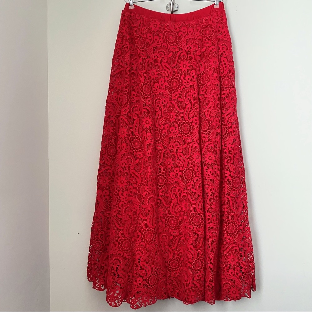 Valentino Garavani RTW Collection Red Guipure Lace Long Maxi Skirt Dress 10 L